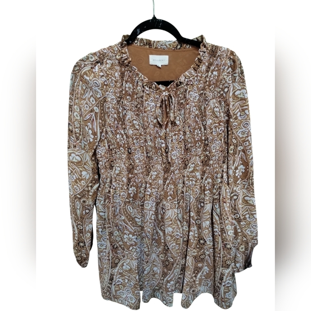 Mellōday Smocked Boho Flowy Floral‎ Paisley Ruffle Prairie Top Women S Romantic